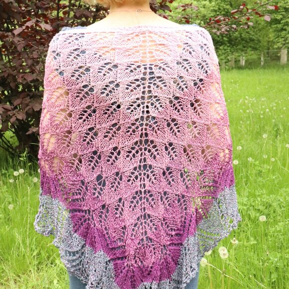Handmade Crochet Shawl Wrap Pink Purple Gradient - Picture 1 of 5